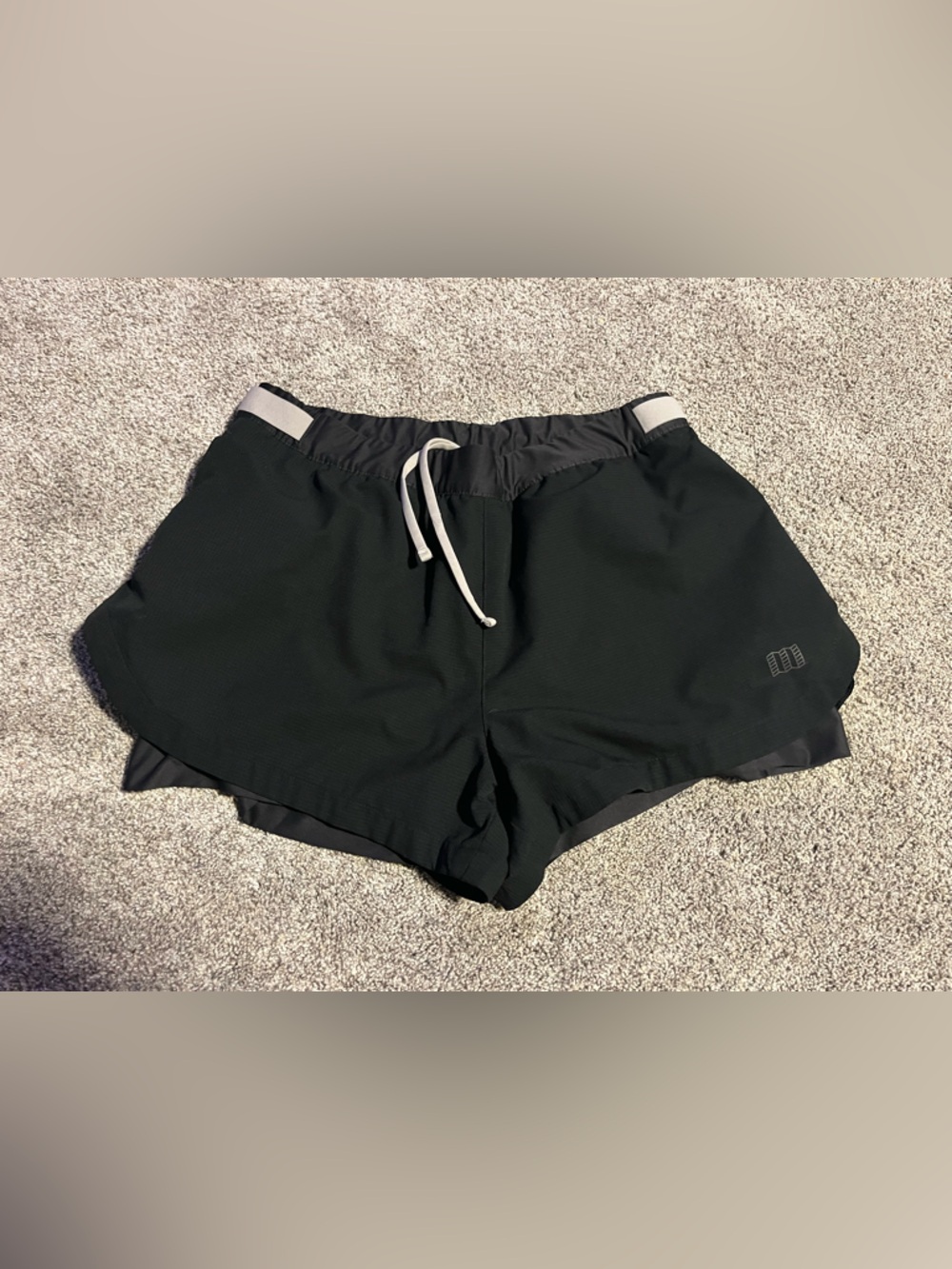 Topo Designs Black Women's Athletic Shorts with White Drawstring